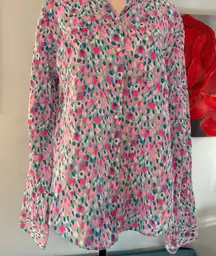 Lilly Pulitzer Sea View 100% Linen Shirt Blouse Top  - L Large
