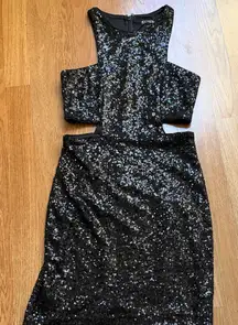 Express Black Sequin Cutout Dress