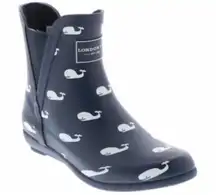 LONDON FOG PICCADILLY WHALES WOMEN’S RAIN BOOT, Navy, Size 8, NWT