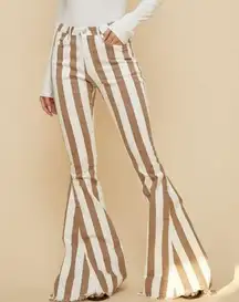 COACHELLA TAUPE/CREAM STRIPED FLARE JEANS
