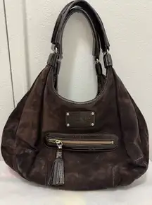 Kate Spade Chocolate Brown Suede Patent Leather Shoulder Bag