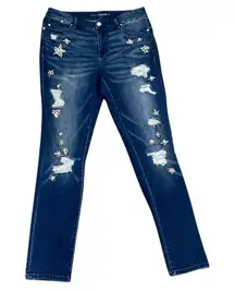 CHICOS Skinny Jean Womens Sz 6 Rhinestone Pearl Star Design Distressed Stretch