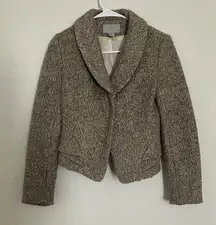 H&M Gray Wool Blend Teddy Jacket with Shawl Collar and Pleated Sides
