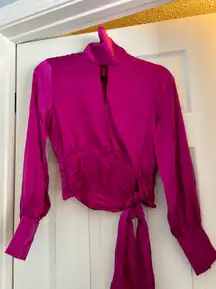 Pink Silk Turtleneck Long Sleeve Blouse 