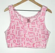 Vintage Y2K Juicy Couture Velour Fleece Tank Crop Top sz L Pink Monogram Pajama