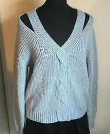 New Women’s Nine West Chunky Cable Knit Cutout V-Neck Sweater