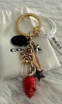 Coach New  63939 Skull Cameo Feather Crystal Stars Key Ring KeyChain KeyFob Charm