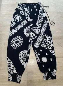 Anthropologie Aniya Balloon Joggers Black Motif Printed Pants Small