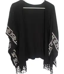 Black Fringe Cardigan with Tribal Pattern