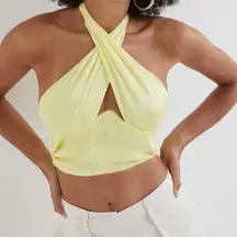 For Love & Lemons Rana Cropped Cross Front Open-Back Top In Yellow