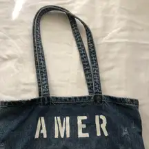 2000s Y2k  Outfitters navy blue denim jean ripped distressed tote bag purse with inner compartment  Excellent condition