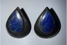 925 Sterling Silver Vintage BOMA Roma Signed Real Lapis Lazuli Gemstone Earrings