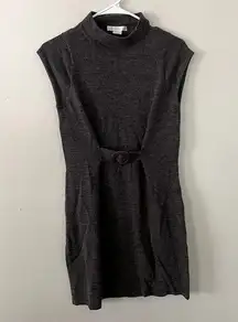 Design History gray short sleeved turtleneck sweater dress merino wool comfort