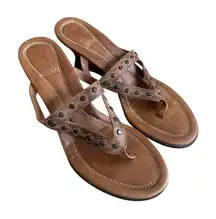 Frye Leather Slip On Slide Sandals Stud Detail Brown Low Wedge Heel Size 8.5