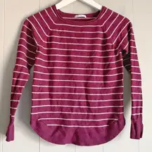 PINK CLOVER Maroon Curved Hem LS Striped Pullover XSP