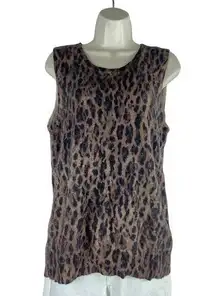 Saks Fifth Avenue Animal Print Sleeveless Cashmere Sweater Brown Size XL