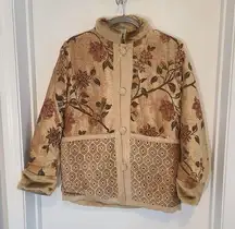 Isabella's Journey Tan Tapestry Antique Floral Jacket Coat Size Small / Medium