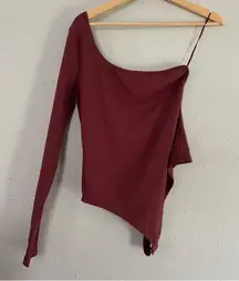 🦋 Le Lis Deep Red One Shoulder Bodysuit Casual Going Out Assymetrical Large