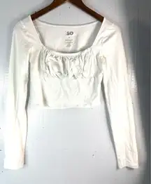 SO S Y2K Boho Ruched Front Crop Top T-Shirt in White