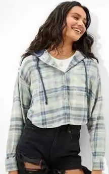 Cropped Flannel Hoodie