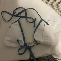 Blue and White Bikini Top with Gold Accents