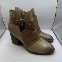 Isola Ladora Women's Boots SZ 11M Block Heel Straps Metallic Gold Brown Leather