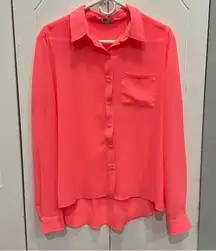 Kut from the Kloth Hot Pink Sheer Button Down Long Sleeve