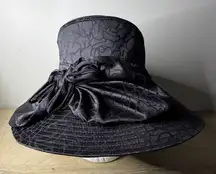 Giovannio Florence New York Women Black Floral Wide Brim Sun Hat Church Bow Cap