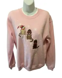 Pleasant Shade Layered Look Sweatshirt Classic Pink Sz S 3 Cats Winter Hats Soft