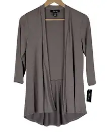 NWT Style & Co Cardigan Womens SP Taupe Open Front Pleated Minimalist Earthy