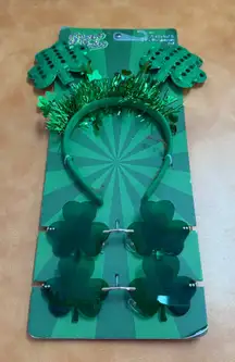 Festive Green Shamrock Sunglasses & Headband Set