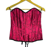 Shirley Satin Velvet Floral Lace Up Corset Top Size 34 Black Red Goth Vamp Y2K