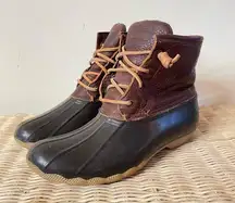 Sperry Saltwater Waterproof Duck Rain Boots Brown Leather size 8 women’s