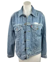 Levi's Blue Denim Button Up Long Sleeve Distressed Pockets Trucker Jean Jacket M