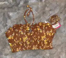 NWT Xhilaration Smocked Ruffle Floral Bandeau Bikini Top S