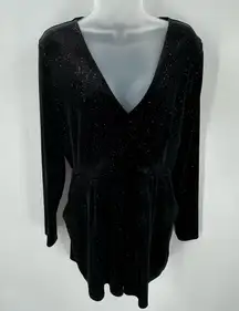 Candie's Romper Womens M Velvet Black Glitter Long Sleeve Pockets Party 1pc