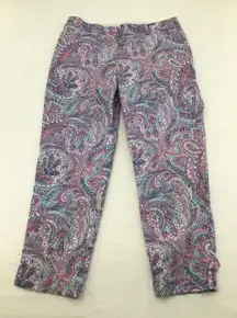 Talbots  Paisley Perfect Crop Pants Womens 4 Purple Colorful Cotton Stretch