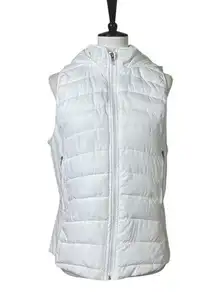 Tangerine Vest White Quilted Puffer Full Zip Hooded Zip Front Women’s Size Large