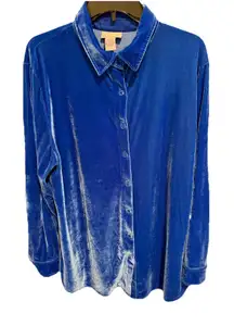 Soft Surroundings Shirt 36031 royal blue velour button up L