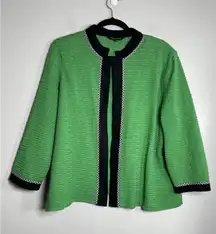 MING WANG Jacket Cardigan Size Petite XL Green Knit Clasp Closure Work Career