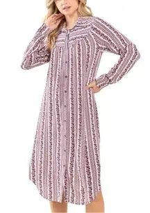 Heyson Floral Stripe Button Down Midi Shirt Dress in Wine size 2X Long Sleeves