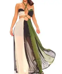 NWT The Sang Maxi Dress Olive Multi Size Small