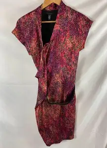 Kenneth Cole Patterned Belted Ruffle Front Dress Size small