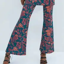 Zara Printed Flowing Trousers Floral multicolored Flared Leg Pull On Pants Small