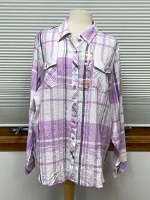 2X // Northcrest NWT Violet Plaid Long Sleeve Button Down Shirt