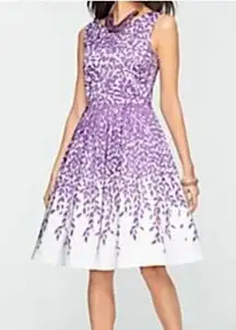 Wisteria Purple Leaf Print Fit and Flare Dress