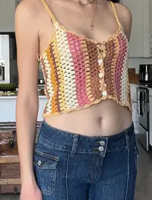 zara knit tank top granny square festival crochet boho size xs-s