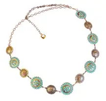 ALAVUSS Silver & Faux Turquoise Floral Concho Metal Chain Dress Belt Sz OS NEW