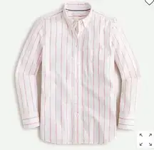 J.Crew NWT  Classic-fit washed cotton poplin shirt in wide stripe white pink 00