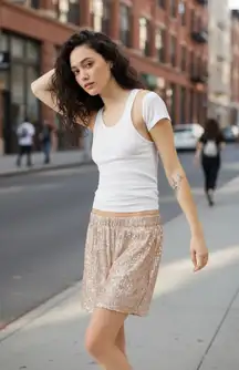 URBAN RENEWAL Sequin Shorts Gold Metallic Sparkle Festival Party M M